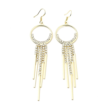 Crystal Rhinestone Ring with Tassel Dangle Earrings with 925 Sterling Silver Pins, Brass Long Drop Earrings for Women, Light Gold, 95mm, Pin: 0.8mm