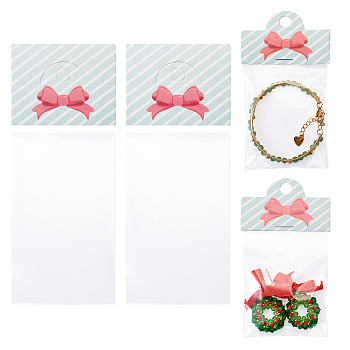 100Pcs Rectangle Polypropylene Cellophane Bags, with 100Pcs Printed Paper Foldable Header Cards, Azure, Bag: 10x6cm