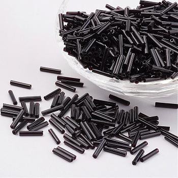 Glass Bugle Beads, Opaque Colours, Black, 6x2mm, Hole: 0.5mm, about 10000pcs/bag