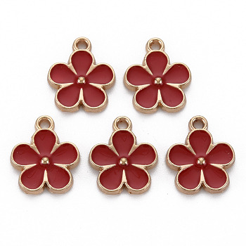 Alloy Enamel Pendants, Light Gold, Cadmium Free & Nickel Free & Lead Free, Flower, Brown, 17x14x2.5mm, Hole: 1.6mm