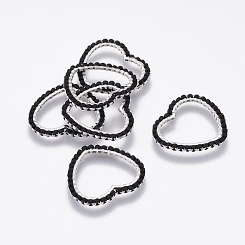 MIYUKI & TOHO Handmade Japanese Seed Beads, with 304 Stainless Steel Link Rings, Loom Pattern, Heart, Silver, Black, 21x22.5~23x1.8~2mm