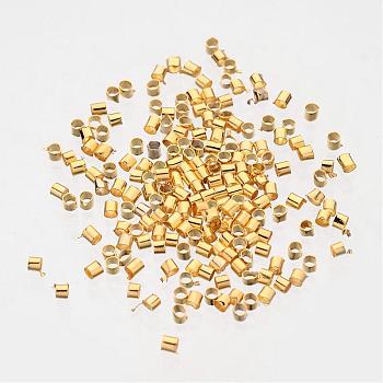 Golden Plated Brass Tube Crimp Beads, Cadmium Free & Lead Free, about 2mm wide, 2mm long, Hole: 1.5mm, about 900pcs/10g