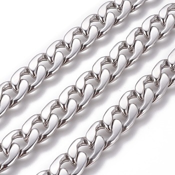 304 Stainless Steel Cuban Link Chains, Chunky Curb Chains, with Spool, Unwelded, Stainless Steel Color, 11.5mm, Link: 16.5x11.5x3mm, about 32.8 Feet(10m)/roll