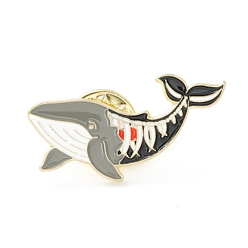 Skeleton Whale Enamel Pin, Halloween Alloy Brooch for Backpack Clothes, Light Gold, Black, 17x31x2mm, Pin: 1mm