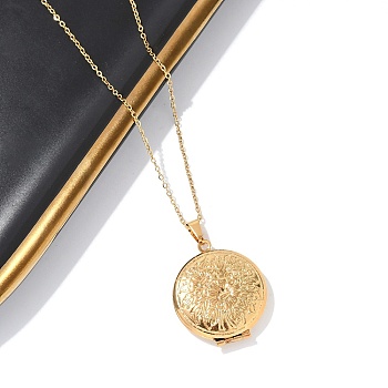 201 Stainless Steel Cable Chain Necklaces, with 304 Stainless Steel Flat Round Locket Pendant for Women, Golden, 18.11 inch(46cm), pendants: 32x27x7mm, inner diameter: 19mm
