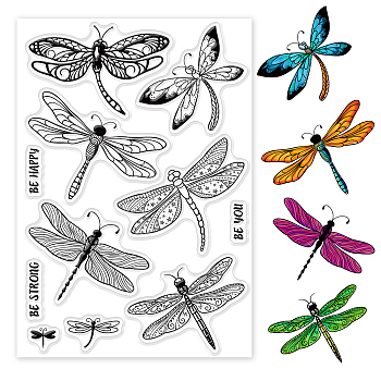 PVC Plastic Stamps, for DIY Scrapbooking, Photo Album Decorative, Cards Making, Stamp Sheets, Dragonfly Pattern, 16x11x0.3cm