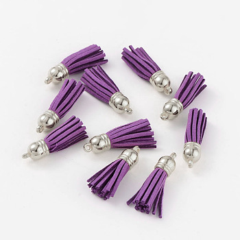 Suede Tassels, with CCB Plastic Findings, Nice for DIY Earring or Cell Phone Straps Making, Platinum, Blue Violet, 38x10mm, Hole: 2mm