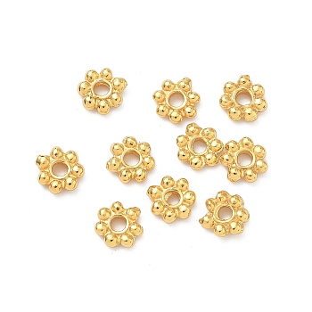 Brass Spacer Beads, Flower, Long-Lasting Plated, Lead Free & Cadmium Free, Rack Plating, Real 24K Gold Plated, 5.7x1.5mm, Hole: 1.6mm