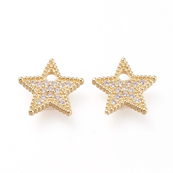 Brass Micro Pave Clear Cubic Zirconia Charms, Long-Lasting Plated, Star, Golden, 13x13.5x2mm, Hole: 2mm