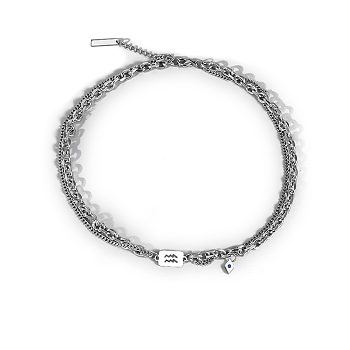 Men's Constellation Titanium Steel Necklace, Cable & Curb Chains Double Layer Necklace, Aquarius, 20.08~31.50 inch(51~80cm)