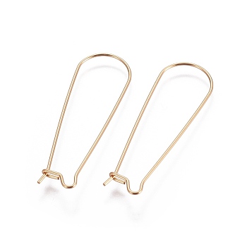 304 Stainless Steel Hoop Earring Finding, Kidney Ear Wire, Golden, 21 Gauge, 39x12.5mm, Pin: 0.7mm