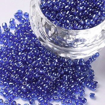 Glass Seed Beads, Trans. Colours Lustered, Round, Blue, 2mm, Hole: 1mm, 3333pcs/50g, 50g/bag, 18bags/2pounds