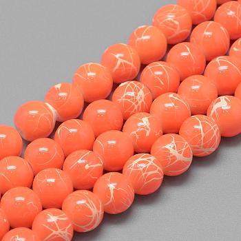 Drawbench Glass Beads Strands, Baking Painted, Dyed, Round, Orange Red, 10mm, Hole: 1.5mm, about 80~85pcs/strand, 31.4 inch