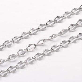 304 Stainless Steel Curb Chains, Soldered, Twisted Chains, for Jewelry Making, Stainless Steel Color, 4x2x0.4mm