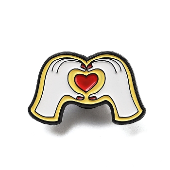 Body Alloy Enamel Pins Brooches, White, Heart Gesture, 29x30.5mm