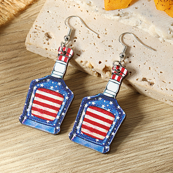 American Independence Day Bottle Wood Dangle Earrings, Independence Day Earrings, Colorful