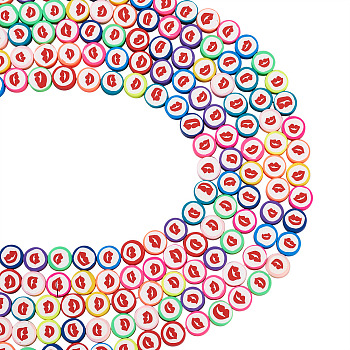 Handmade Polymer Clay Beads, Flat Round with Lip Pattern, Colorful, 10x4mm, Hole: 1.6mm, about 40pcs/strand, 15.55''(39.5cm)