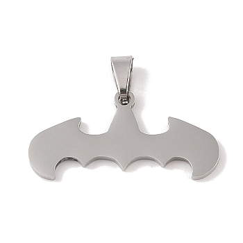 201 Stainless Steel Pendants, Bat Charm, Stainless Steel Color, 15x30x1.5mm, Hole: 3x5mm