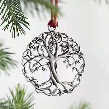 Christmas Theme Alloy Pendant Decoration, for Christmas Tree Hanging Ornament, Tree of Life, Pendant:50x50mm