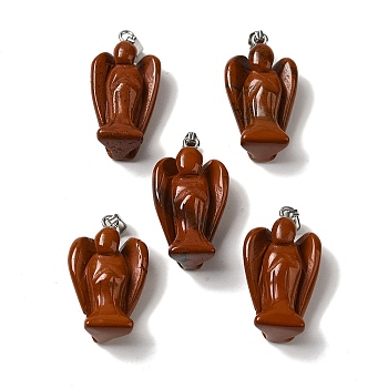 Natural Red Jasper Pendants, Angel Charms with Platinum Plated Alloy Snap on Bails, 31~31.5x17~18x12mm, Hole: 7.5x4mm
