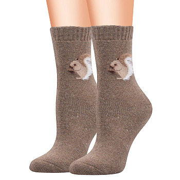 Wool Knitting Socks, Winter Warm Thermal Socks, Squirrel Pattern, Tan, 250x70mm