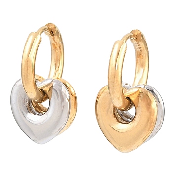 304 Stainless Steel Huggie Hoop Earrings for Women, Heart, Golden & Stainless Steel Color, 21mm, Heart: 12x12x3mm