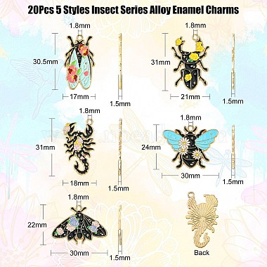 20 pcs 5 styles pendentifs en alliage d'émail de la série insectes(ENAM-CJ0005-40)-2
