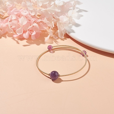 Natural Amethyst Round Beaded Bangle(BJEW-JB07840-03)-2