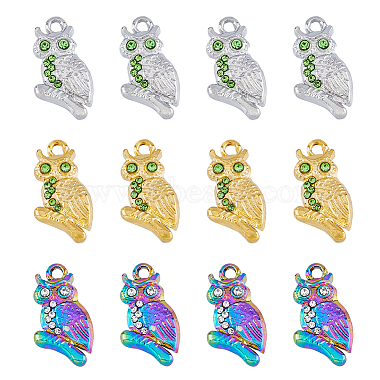 Mixed Color Owl Stainless Steel+Rhinestone Pendants