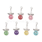 Synthetic Turquoise & ABS Plastic Imitation Pearl Pendants Decorations, Angel with Peace Sign, with Alloy Findings, Mixed Color, 46.5mm(HJEW-JM03623-S)
