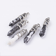 Natural Zebra Jasper Big Pointed Pendants, with Alloy Findings, Faceted, Bullet, Platinum, 59~63x11~12mm, Hole: 4x7mm(G-G738-A-22)