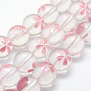 Grade A Natural Quartz Crystal Beads Strands, Round with Sakura, Pink, 8mm, Hole: 0.8mm, about 49pcs/strand, 15.7 inch(G-K285-30-8mm)
