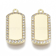 Brass Micro Pave Cubic Zirconia Pendants, Nickel Free, Rectangle, Clear, Real 18K Gold Plated, 16x8x2mm, Hole: 1mm(KK-N232-65-NF)