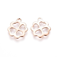 201 Stainless Steel Charms, Clover, Rose Gold, 12x11x0.8mm, Hole: 1.2mm(STAS-E484-12RG)