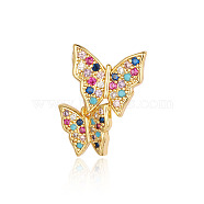 Brass Micro Pave Colorful Cubic Zirconia Pendants, Butterfly Charms, Real 18K Gold Plated, 21x14x2mm(ZIRC-OY001-29)