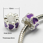 Alloy Enamel European Beads, Large Hole Beads, Column, Silver Color Plated, Dark Violet, 10x6mm, Hole: 5mm(MPDL-R011-03)