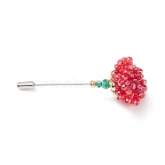 Glass Braided Bead Flower Lapel Pin, Brass Safety Pin Brooch for Suit Tuxedo Corsage Accessories, Red, 75mm(JEWB-TA00003)