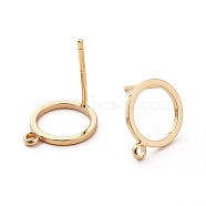 Brass Stud Earring Findings, with Loop, Ring, Real 18K Gold Plated, 12.5x10mm, Hole: 1.4mm, Pin: 0.7mm(X-KK-S348-358)