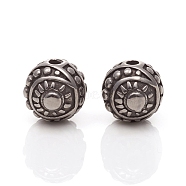 304 Stainless Steel Beads, Round with Sun, Antique Silver, 11.5x12.5mm, Hole: 2mm(STAS-I134-13AS)