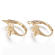 Brass Leverback Earring Findings, with Loop, Flower, Nickel Free, Real 18K Gold Plated, 17x8mm, Hole: 1.5mm(X-KK-Q750-039G)