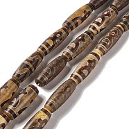 Tibetan Style dZi Beads Strands, Natural & Dyed Agate Beads, Rice, God of Wealth Pattern, 28.5~30x10mm, Hole: 2.5mm, about 10pcs/strand, 11.81''(30cm)(G-A024-01G)