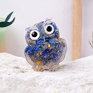 Resin Owl Display Decoration, with Natural Lapis Lazuli Chips inside Statues for Home Office Decorations, 50x60mm(PW-WG50315-08)