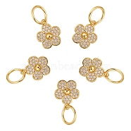 5Pcs Brass Micro Pave Clear Cubic Zirconia Charms, with Jump Ring, Long-Lasting Plated, Flower, Real 18K Gold Plated, 15x13x3mm, Hole: 7.5mm(ZIRC-SZ0001-99)