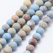 Natural Imperial Jasper Beads Strands, Dyed, Frosted, Round, Light Sky Blue, 6mm, Hole: 1mm, about 63pcs/strand, 15.3 inch(39cm)(G-K232-6mm-01A)