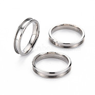 304 Stainless Steel Grooved Finger Ring Settings, Ring Core Blank, for Inlay Ring Jewelry Making, Stainless Steel Color, Inner Diameter: 17mm(STAS-WH0039-01A-P)