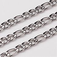 304 Stainless Steel Figaro Chains, Unwelded, Stainless Steel Color, 4~6x3mm(STAS-K001-32-3mm-25m)