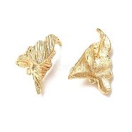 Brass Stud Earring Findings, with Horizontal Loops, Leaf, Real 18K Gold Plated, 28x16mm, Hole: 1.2mm, Pin: 0.8mm(KK-M233-06G)