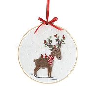 Christmas Themed DIY Embroidery Cup Mat Sets, Including Imitation Bamboo Embroidery Frame, Iron Pins, Embroidered Cloth, Cotton Colorful Embroidery Threads, Deer Pattern, 30x30x0.05cm(DIY-P021-B05)