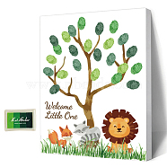Canvas Fingerprint Painting, with Wood Frame and 1 Box Four Color Printing Mud and 2Pcs Traceless Nail, Lion, 24.5x19.5cm(DIY-WH0466-034)