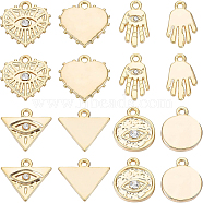 BENECREAT 32Pcs 4 Style Alloy Charms, with Crystal Rhinestone, Cadmium Free & Nickel Free & Lead Free, Hammered, Mixed Shape, Real 18K Gold Plated, 14.5x12x3mm(FIND-BC0002-21)
